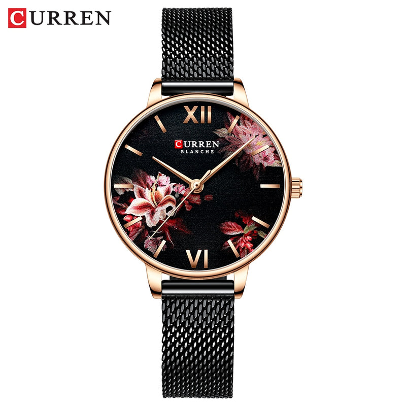 Women Watches CURREN Black Clock Stainless Steel Mesh Quartz Wristwatch Female Casual Charm Watch for Ladies relogios feminino