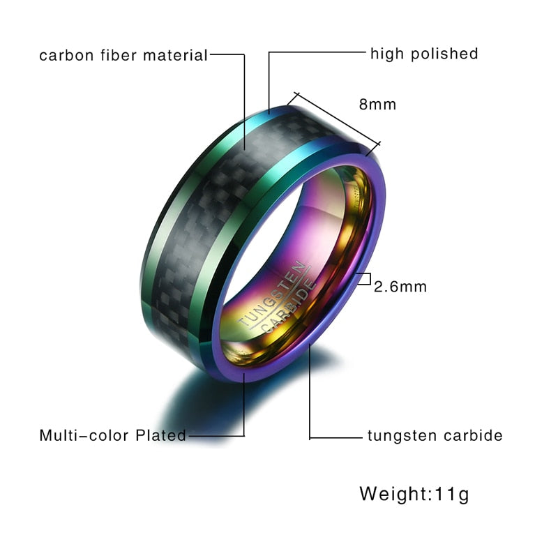 Anillo Vnox de tungsteno para hombre con fibra de carbono de 8mm, anillo de dedo para fiesta de compromiso masculino, alianzas de boda, tamaño de EE. UU. 8 9 10 11 12