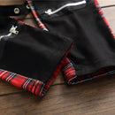 Sokotoo Herren Scotland Plaid Tartan Patchwork Cross Slim Straight Jeans Trendige Bandage-Denim-Hose Hose