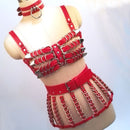 100% handgefertigter, strapazierfähiger, 4-reihiger Käfig-BH aus PU-Leder für Damen, Bondage, Brust, Dessous, BH, Gürtel, Rock, Hüftgurt