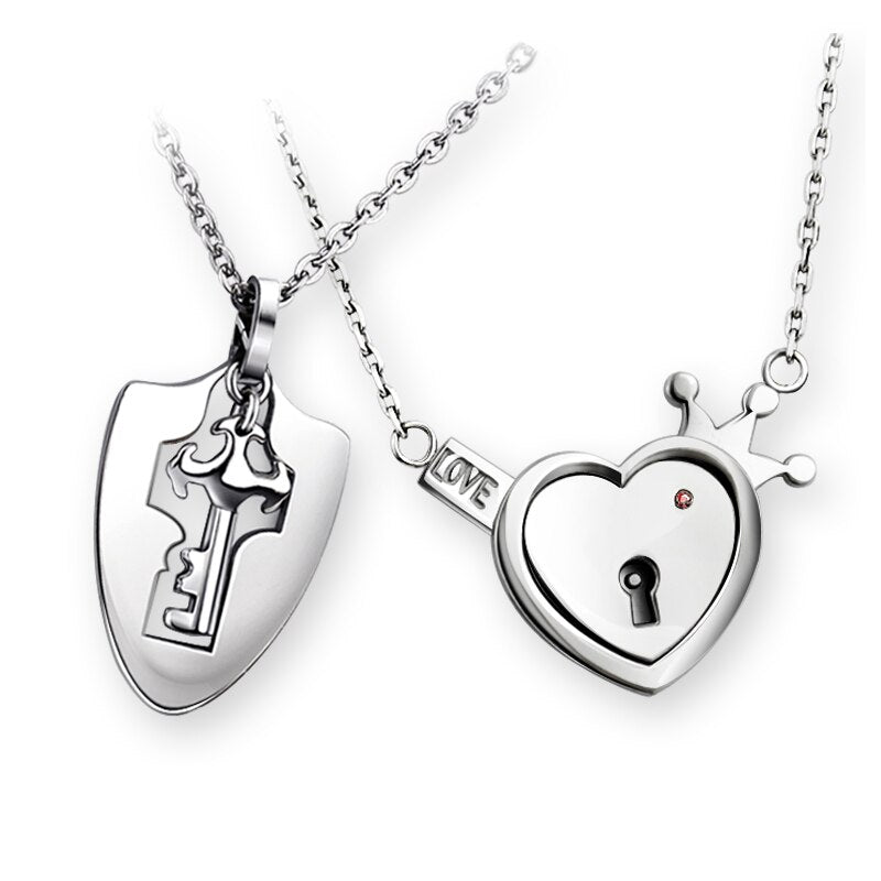 Fashion A Couple Jewelry Sets For Lovers Stainless Steel Love Heart Lock Bracelets Bangles Key Pendant Necklace Couples Set