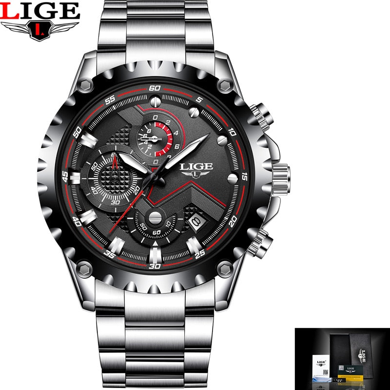 Marca LIGE, relojes de moda para hombre, reloj deportivo de cuarzo resistente al agua para hombre, reloj militar de acero completo, relojes de pulsera, reloj Masculino