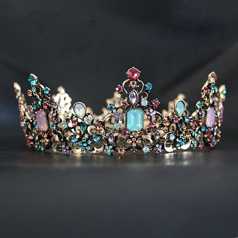 KMVEXO Baroque Royal Queen Crown Colorful Jelly Crystal Rhinestone Stone Wedding Tiara for Women Costume Bridal Hair Accessories