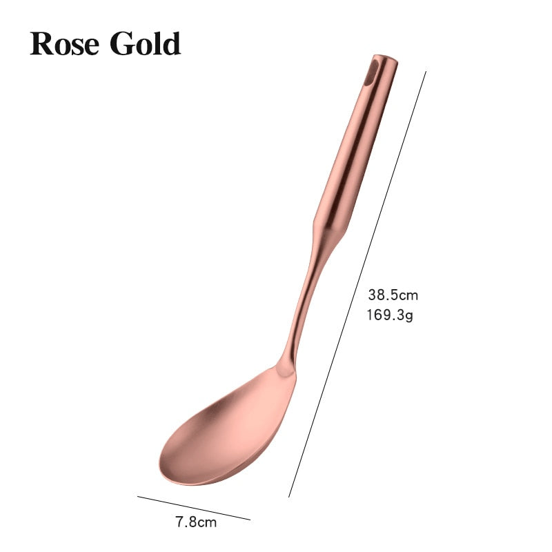 Stainless Steel Rose Gold Kitchen Utensils Cooking Tools Cookware Set Turner Ladle Spoon For Restaurant Dinnerware Set Utensils