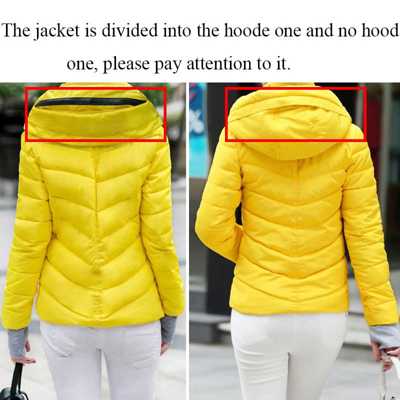 2021 Winter Jacket women Short Womens Parkas Thicken Outerwear solid hooded Coats Zipper Female Slim Cotton padded basic tops