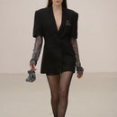 TWOTWINSTYLE verano sólido Blazer para mujer manga larga diamante Patchwork largo elegante abrigo mujer moda ropa 2022 nuevo