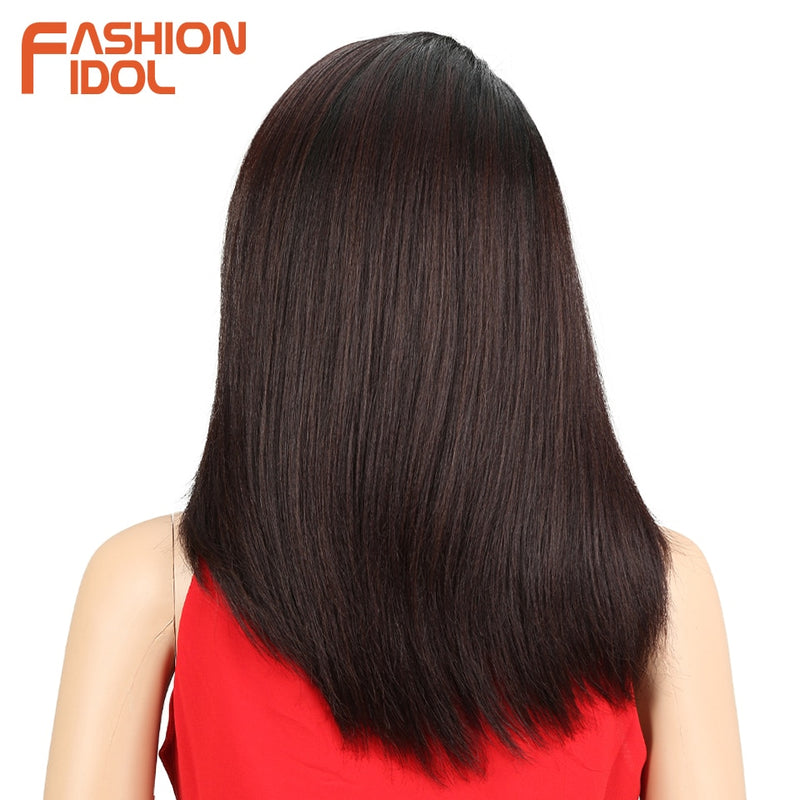 Pelucas de ídolo de moda para mujeres negras, pelo Bob corto de 18 pulgadas, peluca de encaje con parte lateral sintética recta, peluca de Cosplay resistente al calor Ombre