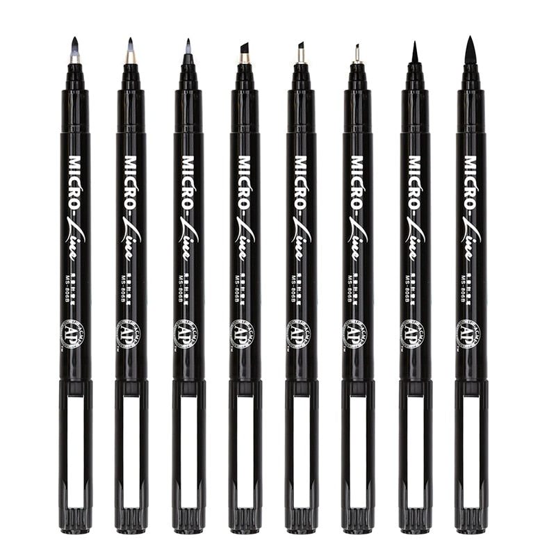 8 Stück Handbeschriftungsstifte Neelde Zeichnungslinie Kalligraphiestift Wasserdichter Pigmentskizzenmarker Stift für Design Art Supplie