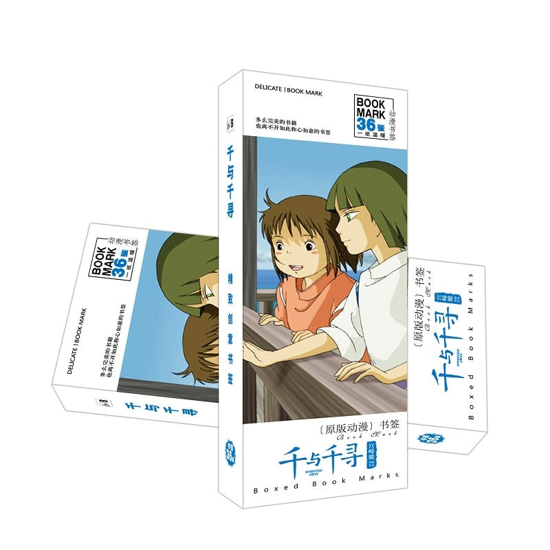 36 unids/set Miyazaki Hayao Spirited Away Anime marcapáginas figura libro titular mensaje tarjeta papelería marcapáginas