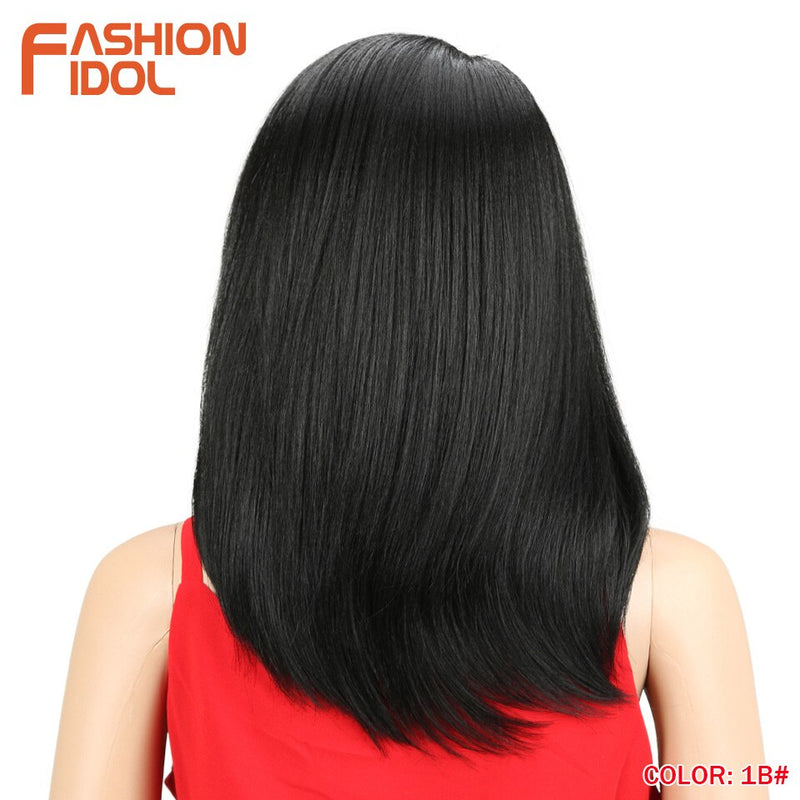 Pelucas de ídolo de moda para mujeres negras, pelo Bob corto de 18 pulgadas, peluca de encaje con parte lateral sintética recta, peluca de Cosplay resistente al calor Ombre