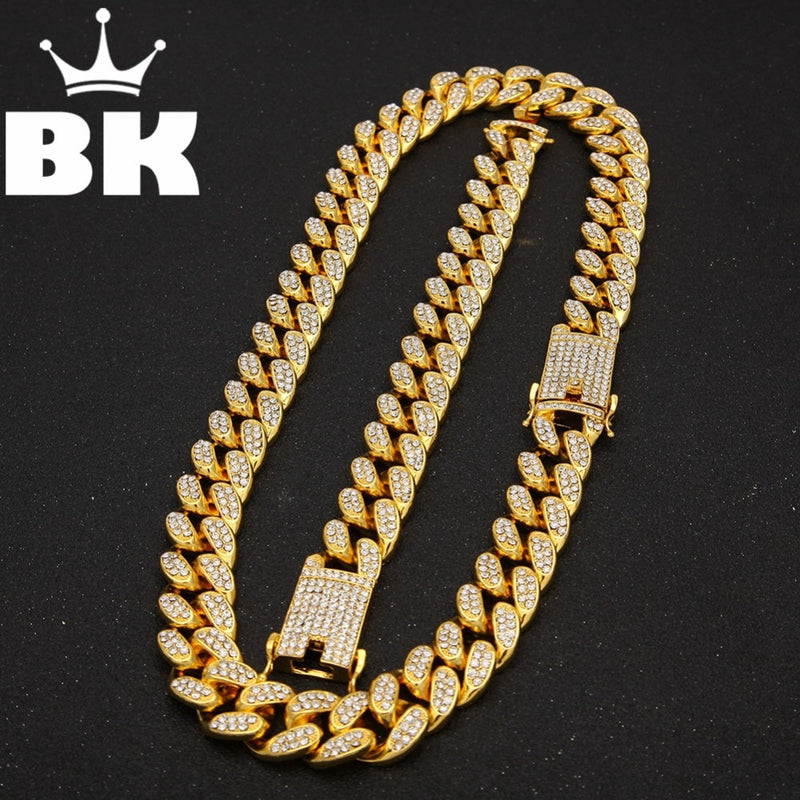 2cm HipHop-Goldfarbe Iced Out Crystal Miami Cuban Chain Gold Silberfarbe Halskette &amp; Armband-Set HEISSER VERKAUF DER HIPHOP-KÖNIG