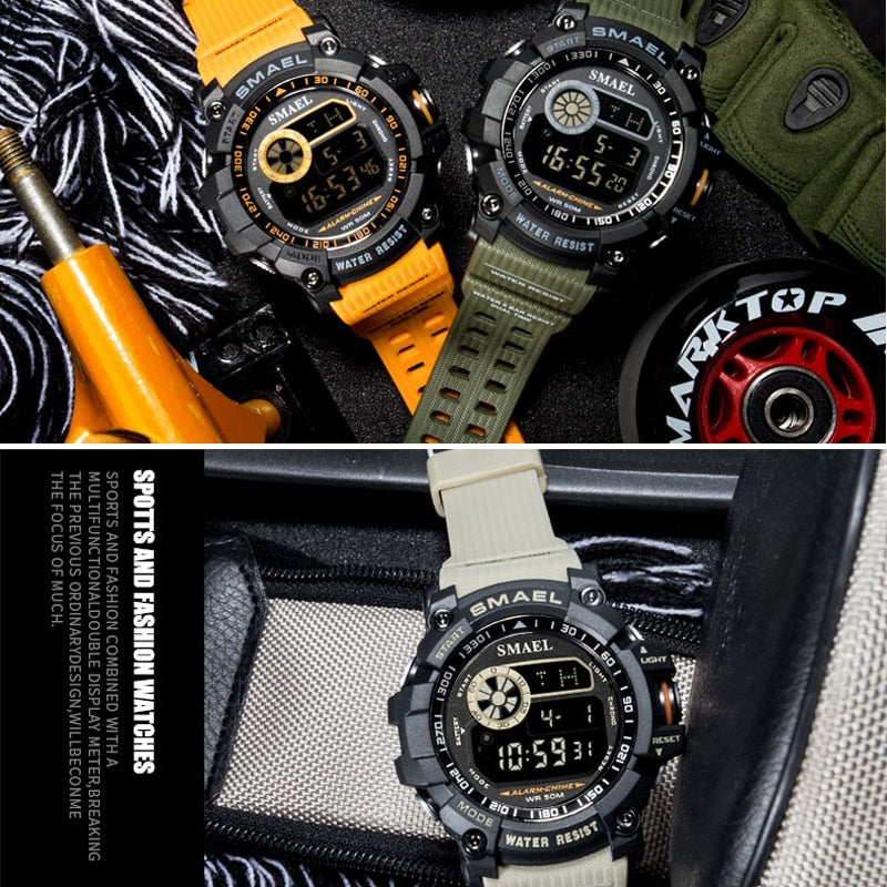 Relojes digitales militares SMAEL para hombre, reloj resistente al agua con alarma, reloj de pulsera deportivo con luz trasera LED, reloj de cuenta atrás cronógrafo para hombre 8010