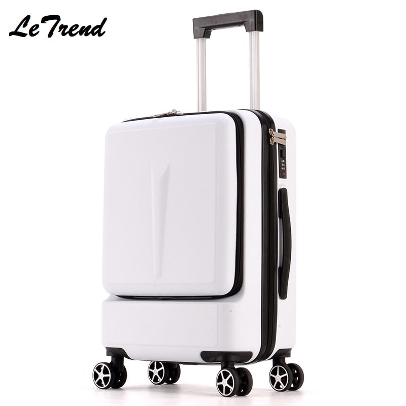 Letrend nueva moda 24 pulgadas bolsillo frontal equipaje rodante caja de contraseña 20 'maleta de embarque mujeres bolsa de viaje maletero