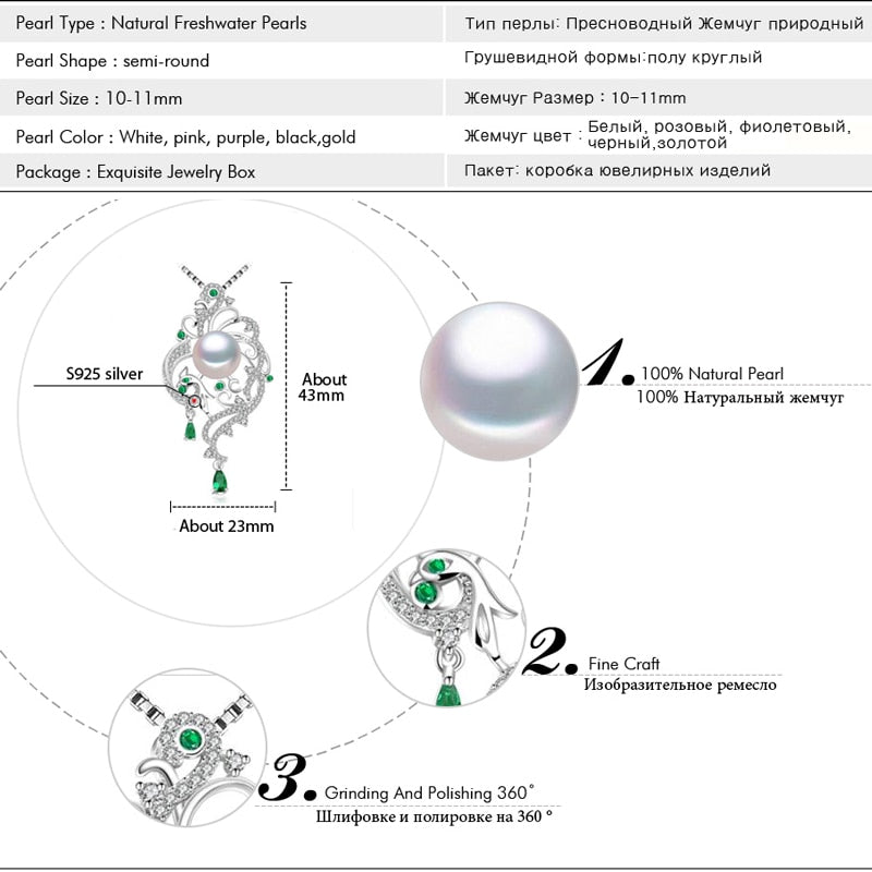 FENASY 925 Sterling Silber Luxus Phoenix Anhänger Halskette Smaragd Bohemian Party Natürliche Süßwasserperlen Halsketten Für Frauen
