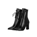 Neue Damen Stiefel Leder Stiefeletten Fashion Lace Up Square High Heels Stiefel Herbst Winter Plus Size Schuhe 2019