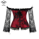 Corsé Steampunk de Halloween para mujer, corpiño Sexy de manga larga, corsé rojo con cordones, corpiño para fiesta, Club, boda, Tops de talla grande S-6XL