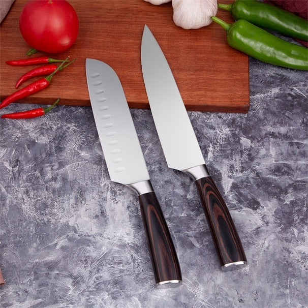 Juego de cuchillos de cocina Mokithand, cuchillos de Chef japoneses profesionales 7CR17, cuchillo para pelar carne Santoku de acero inoxidable de alto carbono