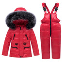 Traje de esquí de invierno para niños, conjunto de ropa cálida a prueba de viento para niños, chaqueta + mono, conjunto de ropa para niños de 0 a 4 años, trajes de nieve para niños, piel Real