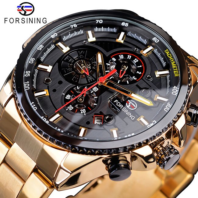 Forsining 2019 3 Dial calendario multifunción militar luminoso mano hombres mecánico deporte automático reloj de pulsera de marca superior de lujo