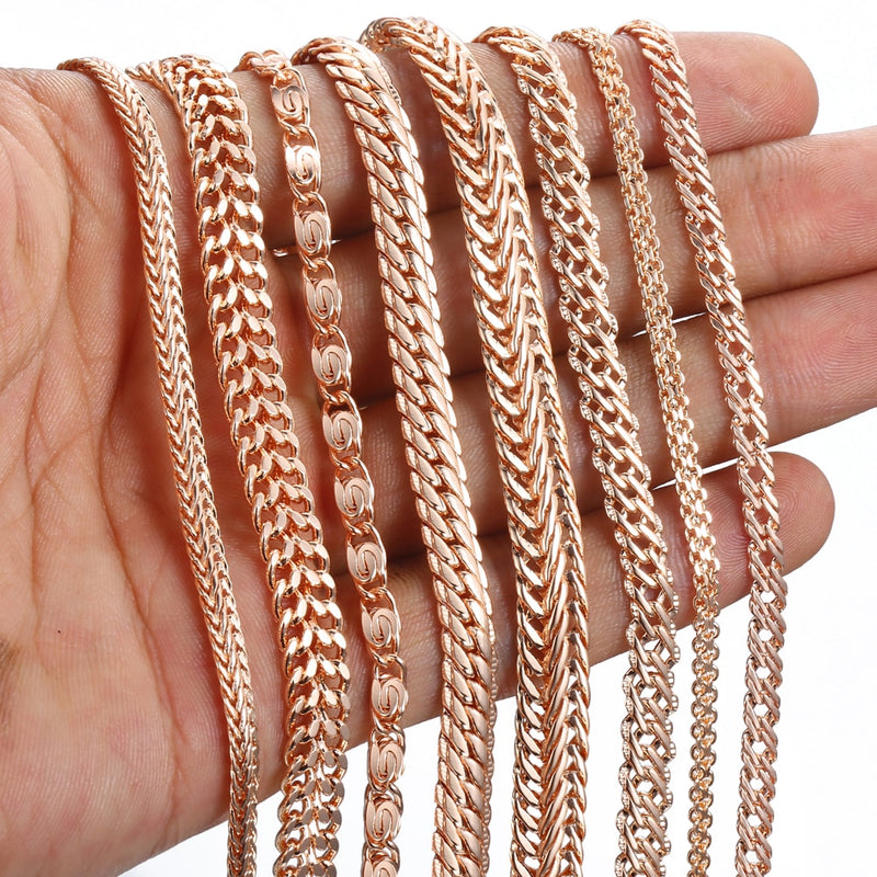 8Pcs/Lot Women&#39;s Men&#39;s Bracelet 585 Rose Gold Color Curb Snail Foxtail Venitian Link Bracelet Girls Wholesale Jewelry 20cm