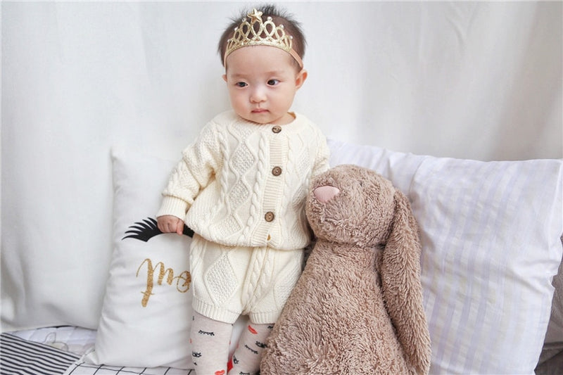 Sodawn Autumn Winter New Children Clothing Boys Girls Baby Knit Sweater Cardigan + Shorts Suit Baby Clothes Suit