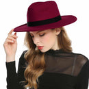 WELROG Fedora-Hüte, Schwarz, Rot, für Damen, Fedoras aus Wollimitat, Panama-Filzhut, Winter, Herren, Jazz, Trilby, Chapeau, Femme-Caps