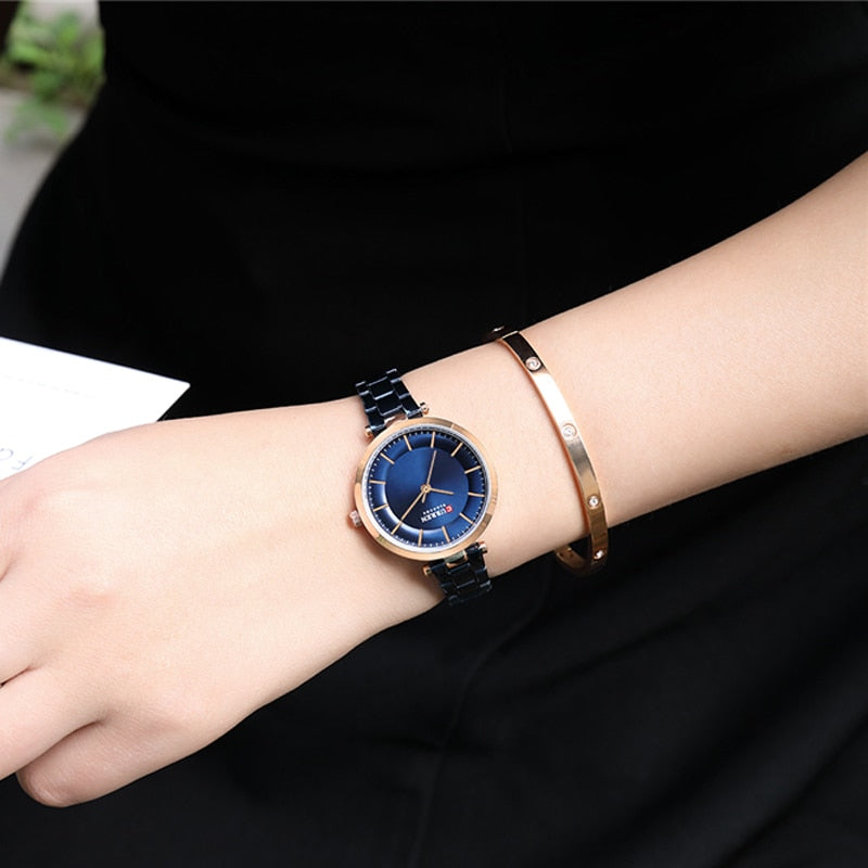 CURREN Women Watches Luxury Metal Bracelet Wristwatch Classy Fashion Quartz Clock Blue Female Stainless Steel Dress Watch