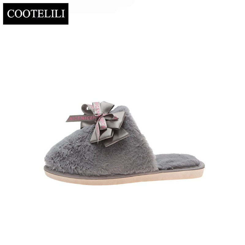 COOTELILI Women Home Slippers Winter Warm Shoes Woman Slip on Flats Slides Female Faux Fur Slippers Women Shoes Closed Toe