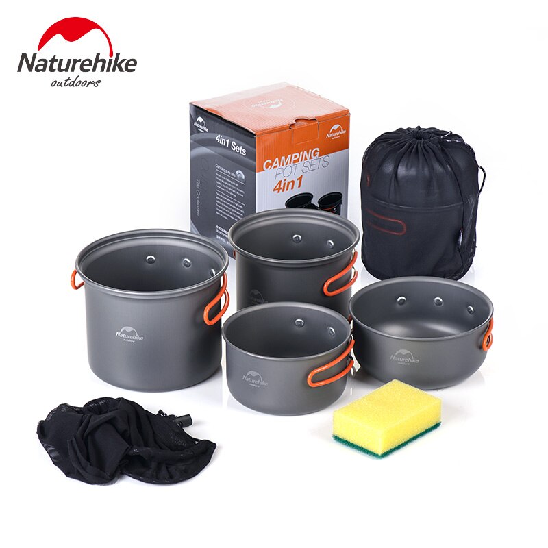 Naturehike 2-3 Person Camping Pot Sets Portable Outdoor Cookware Picnic Pot Pan Picnic Bowl Travel Mess Kits NH15T401-G