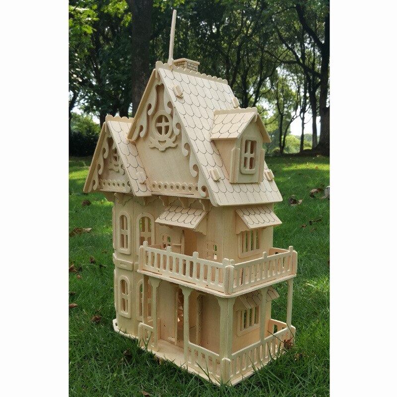 Holz 3D Puzzle Haus DIY Puppenhaus Villa Modell zusammengebautes Miniatur Puppenhaus Pädagogisches Rollenspiel Spielzeug für Kinder Mädchen