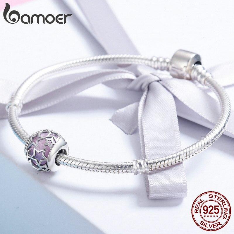 BAMOER BAMOER 100% 925 Sterling Silver Radiant Hearts, Opalescent Pink Crystal Beads Fit  Charm Bracelets DIY Jewelry SCC510