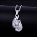 Boxing Gloves Pendant Necklace & Pendant Gold Color Iced Cubic Zircon Men's Hip Hop Jewelry