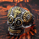 BEIER Edelstahl Gothic Gold Carving Kapala Schädel Ring Biker Hiphop Rock Schmuck Einzigartiges Modegeschenk für Männer BR8-327