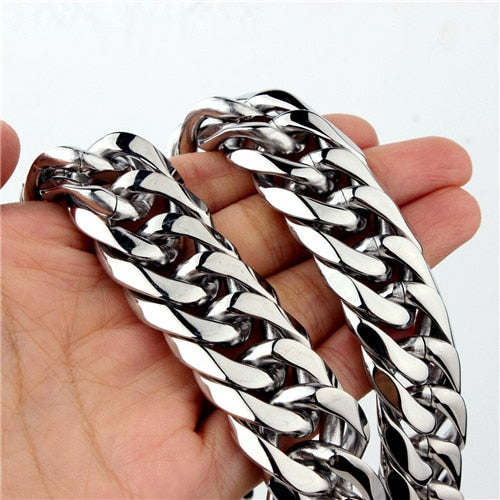 Longitud personalizada 16/19/21 mm de ancho Heavy Silver Color Cut Curb Cuban Chain 316L Acero inoxidable Collar o pulsera para hombre 7 ''-40''