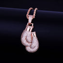 Boxing Gloves Pendant Necklace & Pendant Gold Color Iced Cubic Zircon Men's Hip Hop Jewelry