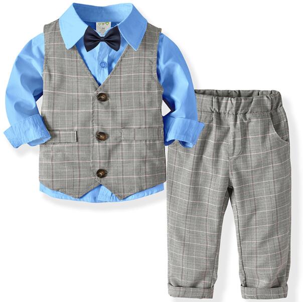 Ropa para niños Primavera Otoño Moda Traje de bebé Viento británico Trajes para niños Caballero Camisa de manga larga Chaleco Pantalones Niños Sui