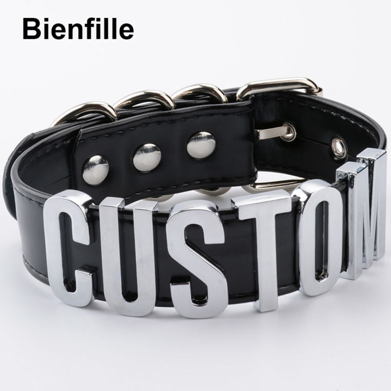 Romantisches Geschenk Customized Choker Collar Halskette PU Leder Custom Personalisierter Name Choker Cosplay Wählen Sie Buchstaben Halskette Frauen