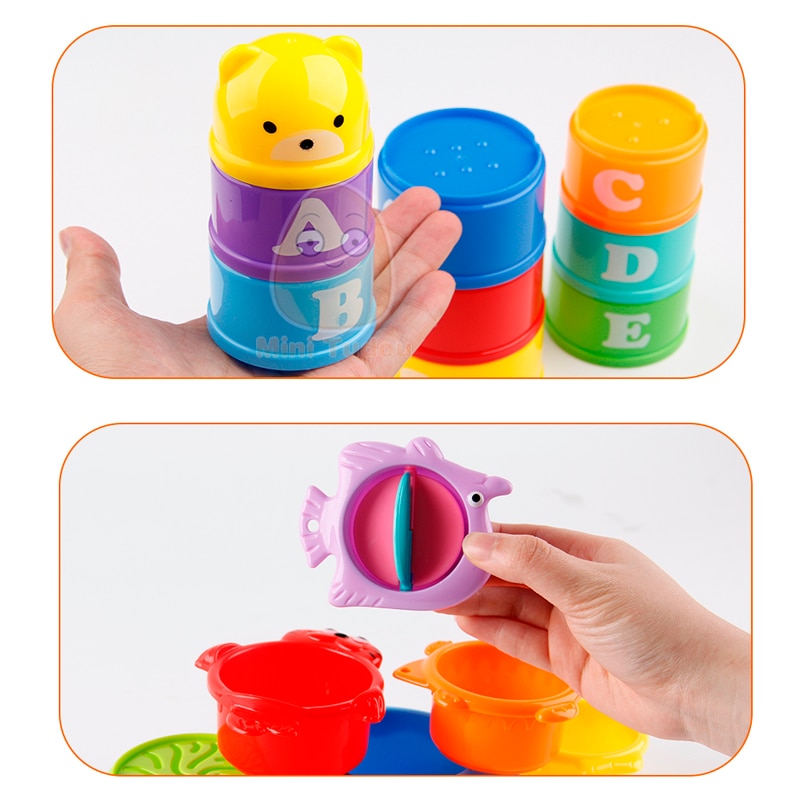 Stack Cup Educational Baby Toys Rainbow Color Figures Folding Tower Funny Puzzle Piles Stacking Cup Letter Toy Kids Water Toys