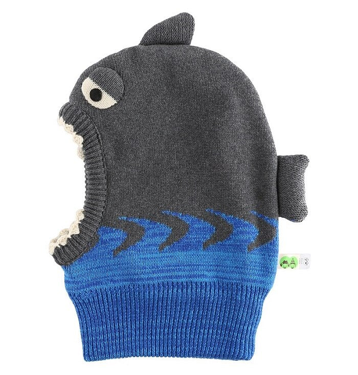 Connectyle Kleinkind, Jungen, Mädchen, gestrickt, Winter, warme Mützen, niedliches Cartoon-Haifisch-Fleece gefütterter Kapuzenschal, Beanie-Mütze für Kinder