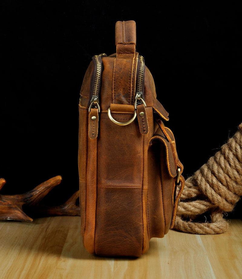 Le'aokuu hombres cuero real estilo antiguo café maletín negocios 13 "portátil casos adjunto bolsas de mensajero cartera B207-d