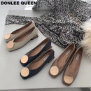 DONLEE QUEEN Damen Flache Schuhe Niedriger Holzabsatz Ballett Square Toe Flache Schnalle Markenschuhe Slip On Loafer Große Größe 35-41 Mujer