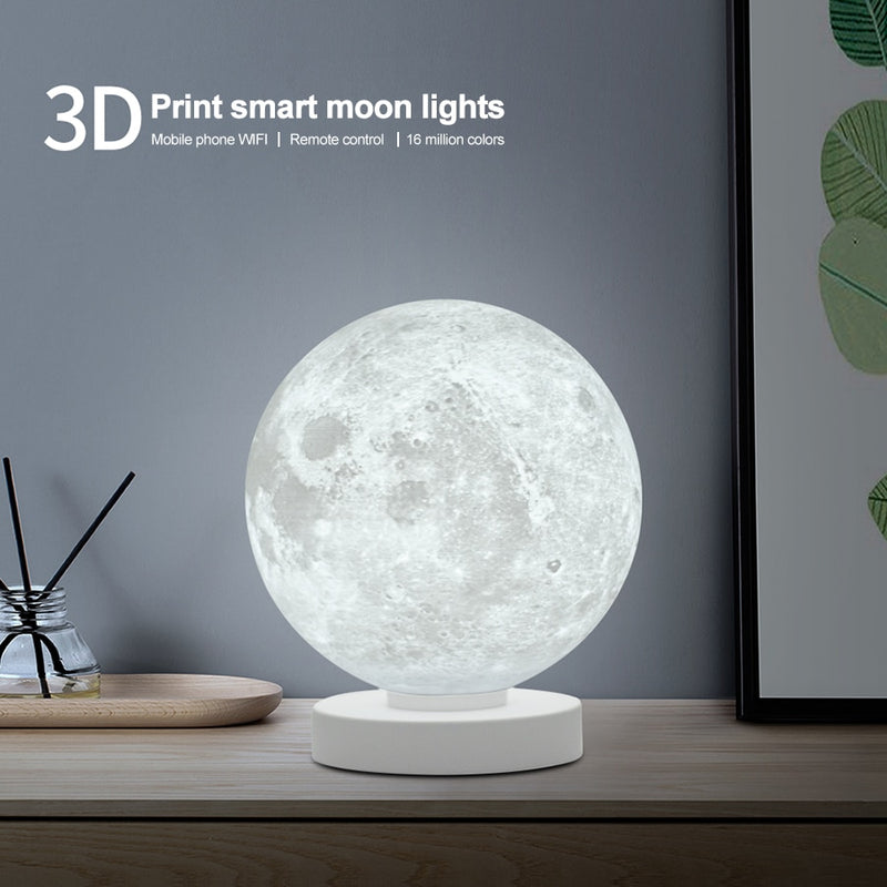 3D gedruckte intelligente Mondlampe LED-Schreibtischlampe Alexa Google Assistant WiFi-Sprachsteuerung Buntes Mondlicht Tischlicht Kreativ