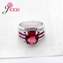 Anillos de cristal rojo clásico Compromiso de boda Anillos de plata esterlina 925 pura para mujeres Accesorio de último estilo