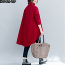 DIMANAF, jersey de Otoño Invierno, ropa de mujer, sudaderas con capucha cálidas, Tops gruesos de punto de algodón sueltos, cuello alto, rojo y negro
