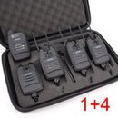 1+4 Karpfenangeln-Alarm-Set Sounds und LED-Alarmierung, kabelloser Fischen-Bissanzeiger, elektronisch mit Snag Ear Bar B1228