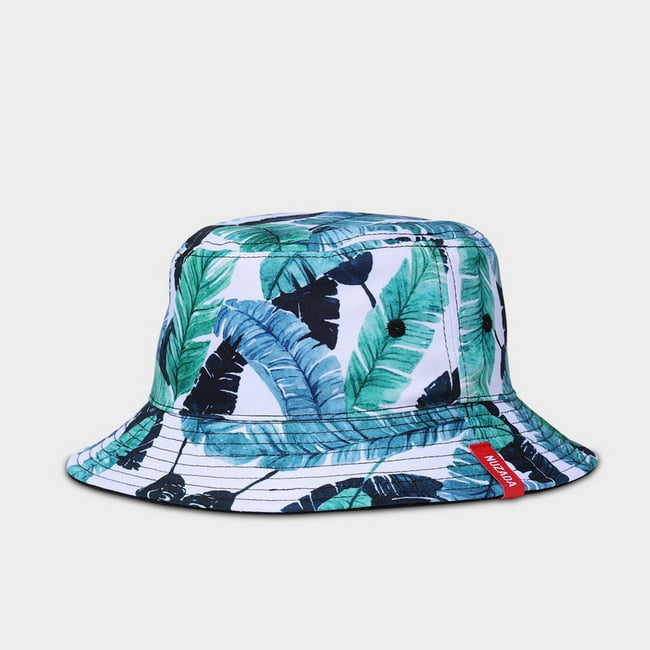 NUZADA Print Bucket Hat Summer Hats For Women Fisherman Hat Cotton Foldable Female Sunscreen Shade Caps Double Sided Can Be Worn