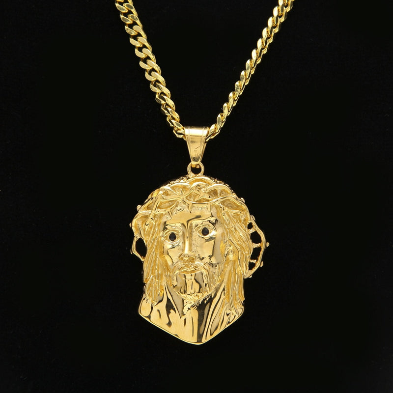 CY&amp;CM Men Women Gold Jesus Christ Head Pendant Stainless Steel Gold Color Jesus Face Hip hop Necklace Chain Fashion Punk Jewelry