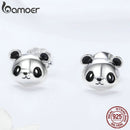 BAMOER Genuine 100% 925 Sterling Silver Animal Collection Cute Panda Stud Earrings for Women Sterling Silver Jewelry SCE386