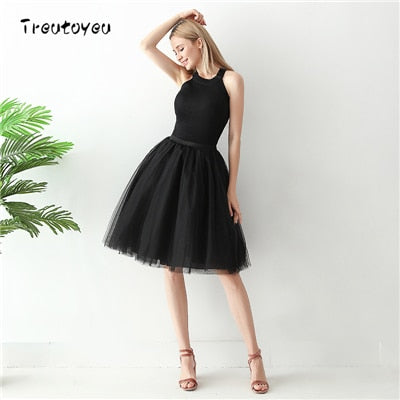 Gothic 7 Layers 65cm Mix Colors Tutu Tulle Skirt Women Streetwear High Waist Pleated Midi Skirts spudniczki jupe rokken faldas