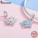 BAMOER Hochwertiger 925er Sterlingsilber Winter Schneeflocke Blau CZ Eleganter Charms Anhänger passend für Halsketten Anhänger Schmuck SCC940